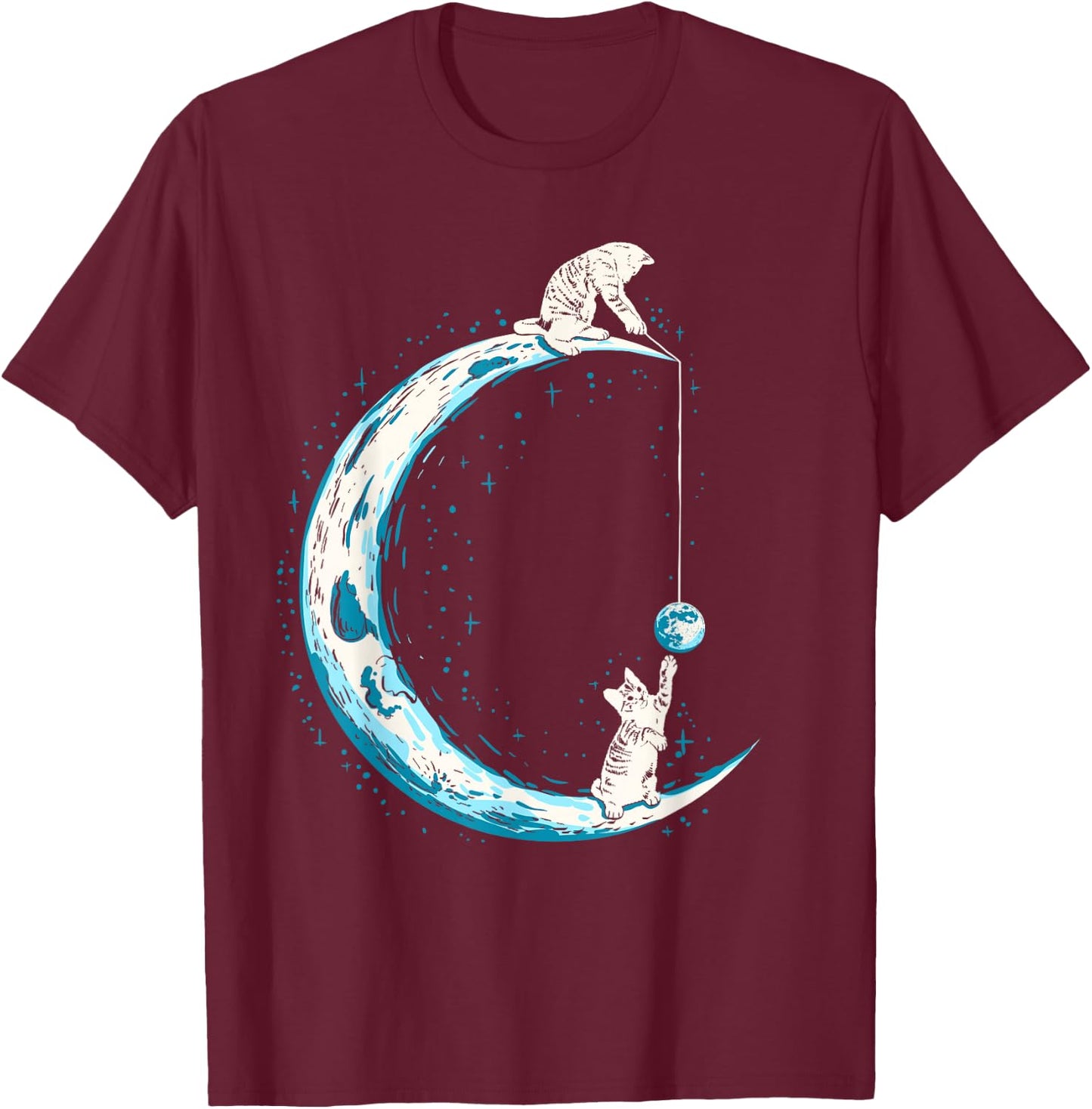 Cats Playing In Space Word Moon Kitten Cat Lover Women Kids T-Shirt - T-Shirt | Maroon