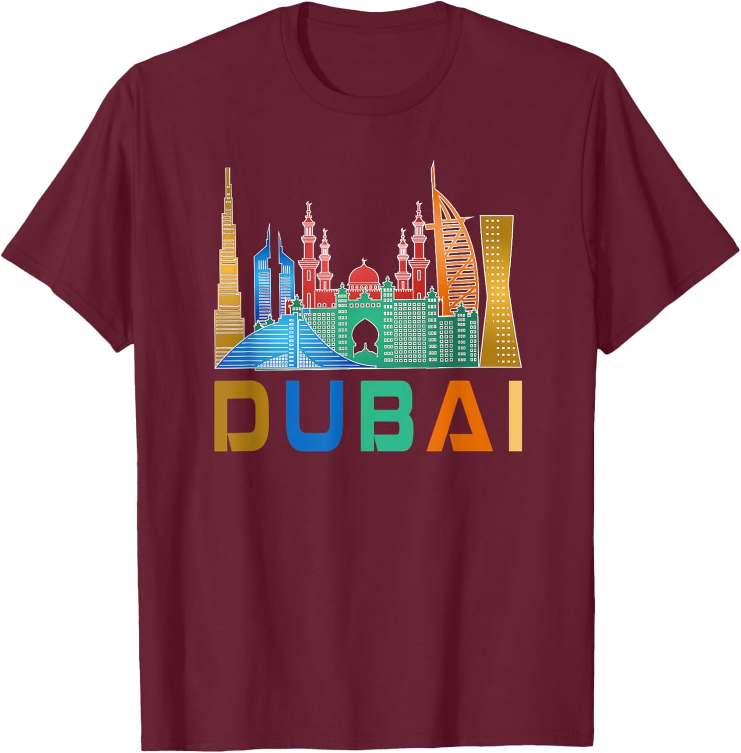 Dubai, United Arab Emirates Souvenir I Love Dubai Skyline T-Shirt - T-Shirt | Maroon