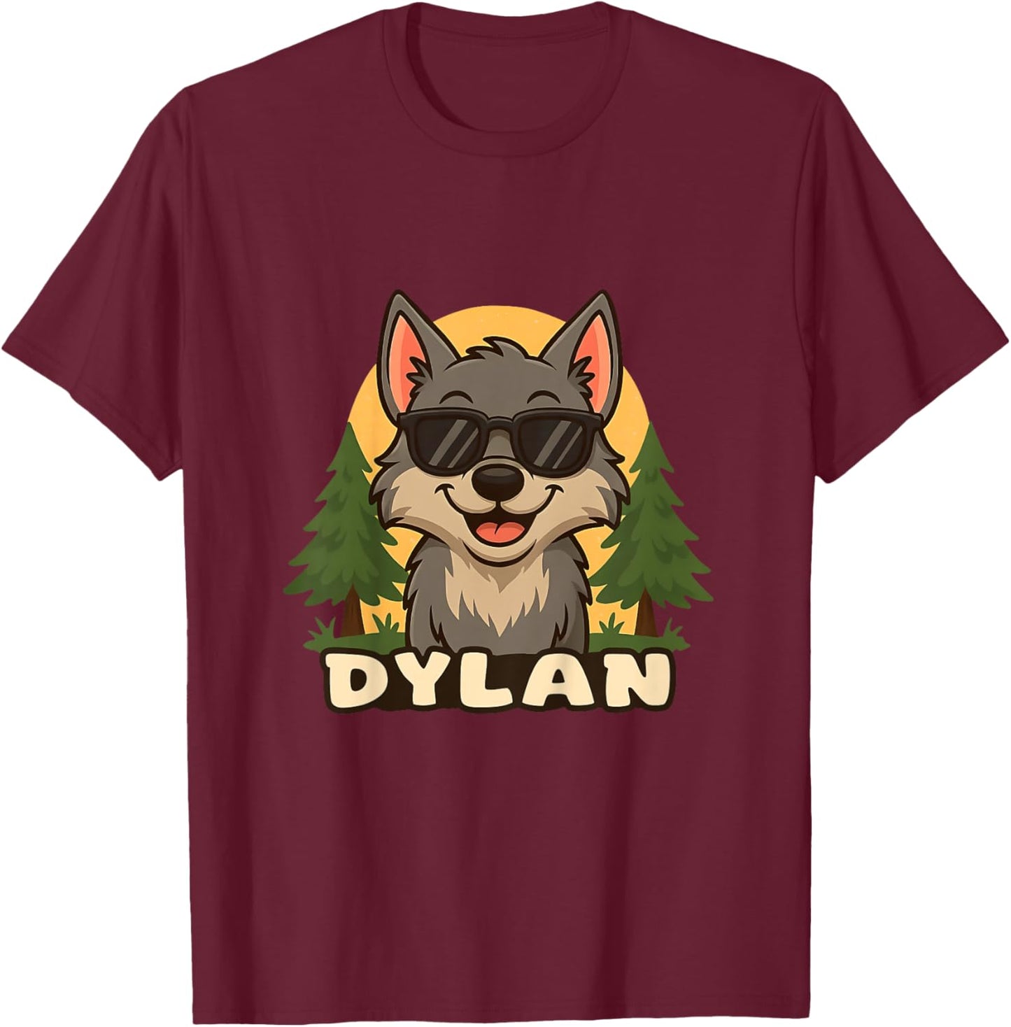 Enfant Dylan – Design Loup avec Prénom pour Garçons T-Shirt - T-Shirt | Maroon