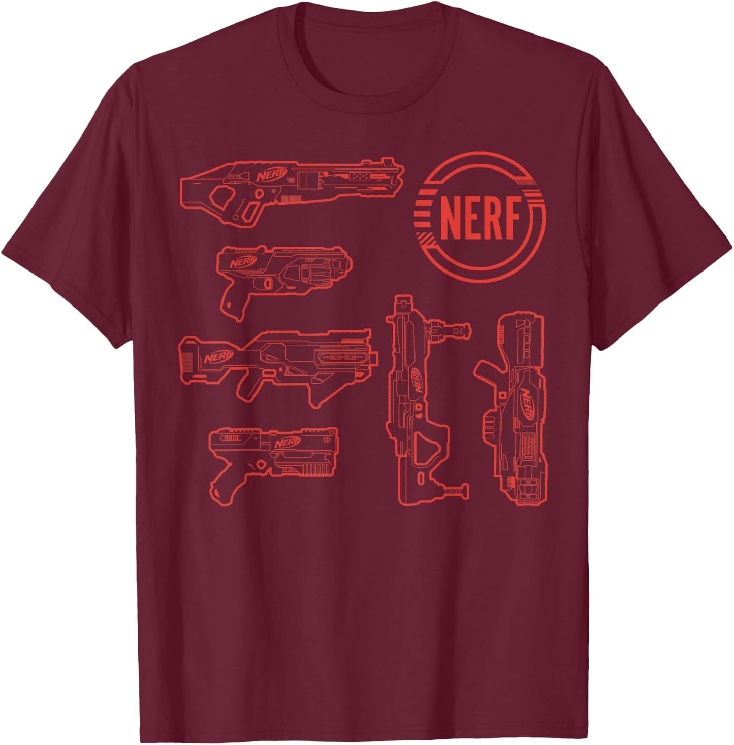 Nerf Blasters Retro Schematic Textbook Outlines T-Shirt - T-Shirt | Maroon