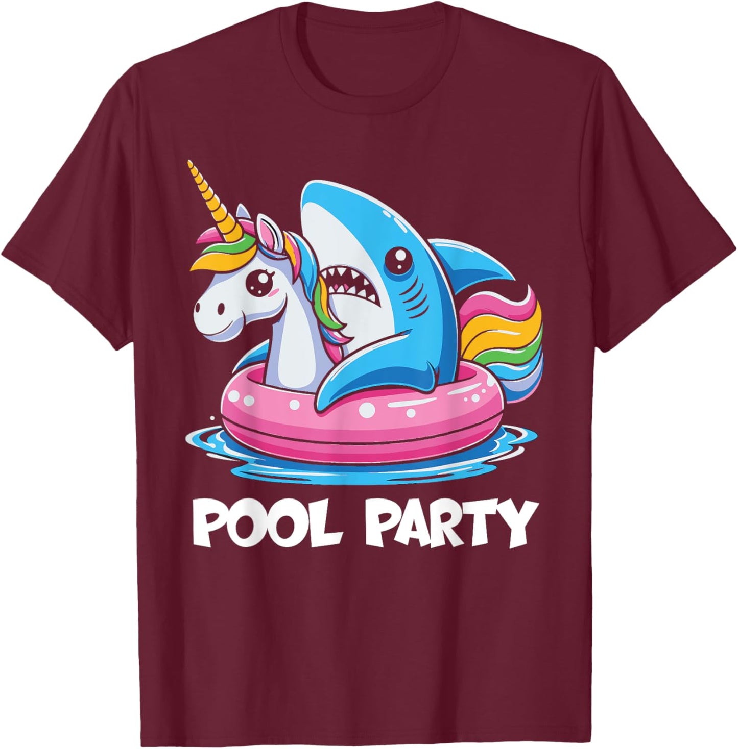 Pool Party Funny Shark And Unicorn Swimming Summer Women Kids T-Shirt - T-Shirt | Maroon
