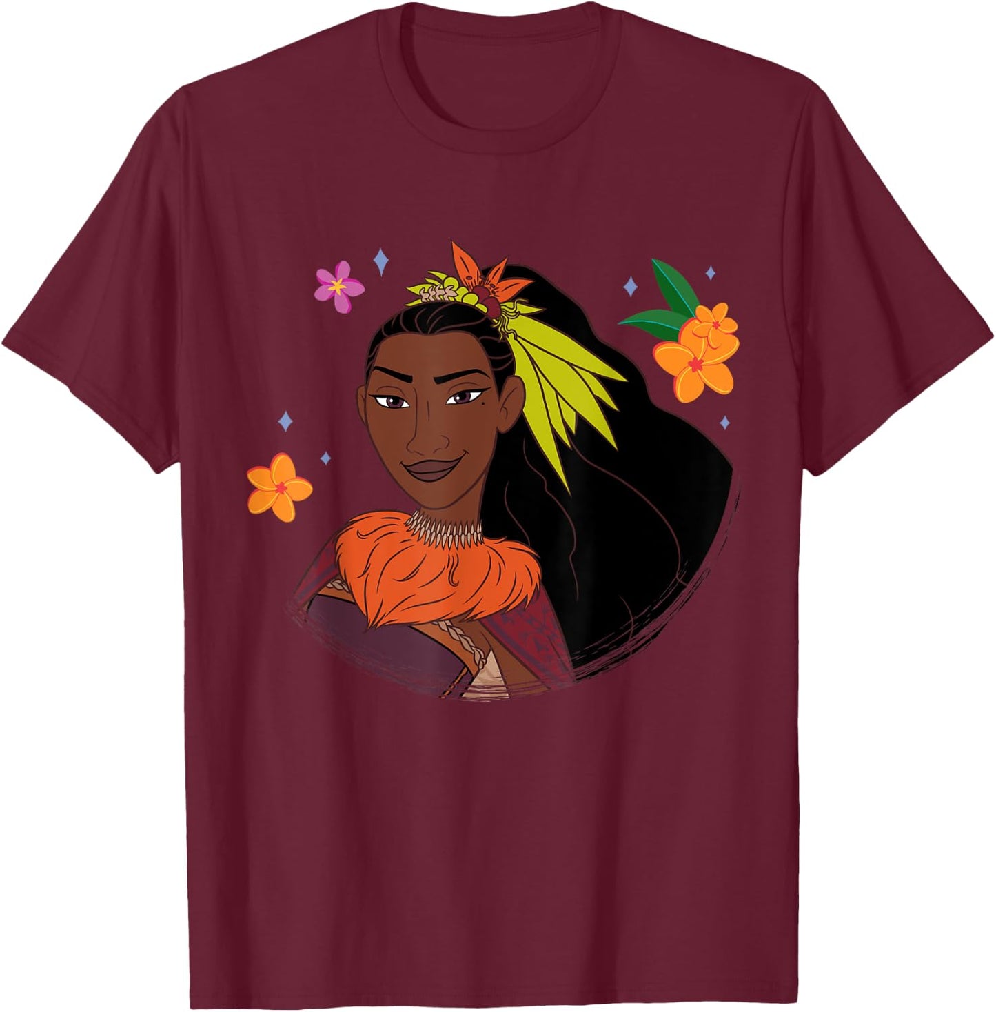 Disney Moana 2 Big Face Matangi Tropical Flowers Costume T-Shirt - T-Shirt | Maroon