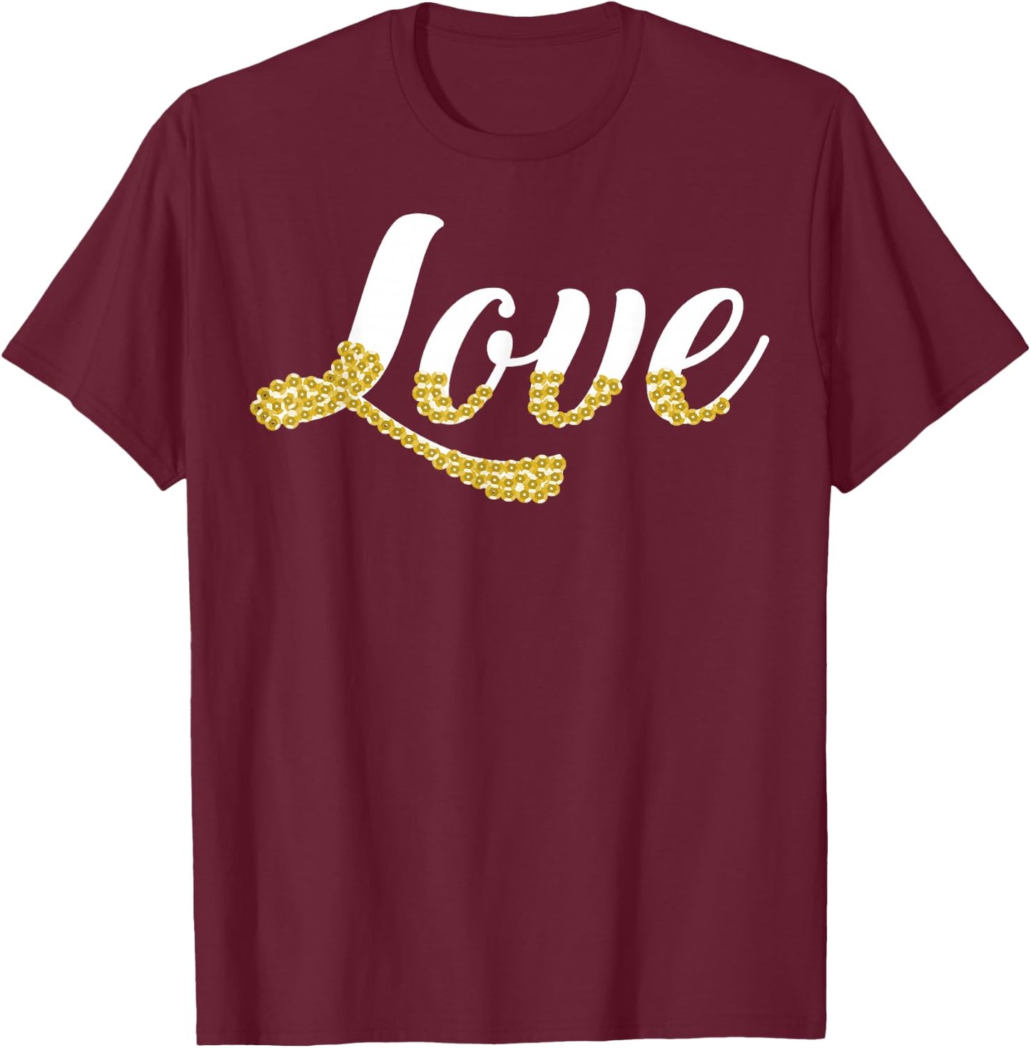 Love With Gold Sequin Design T-Shirt - T-Shirt | Maroon