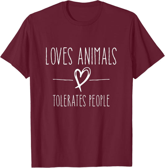 loves animals tolerates people friends Cat Lover & Dog Love T-Shirt - T-Shirt | Maroon