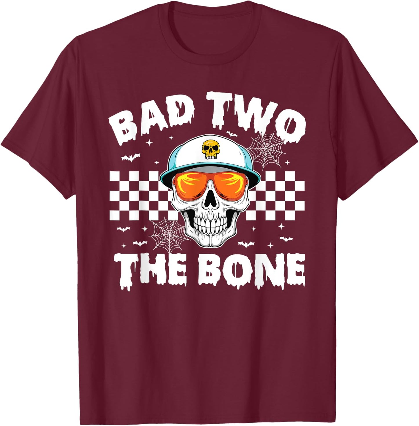 Bad To The Bone Skeleton Halloween TWO Birthday Toddler Kids T-Shirt - T-Shirt | Maroon
