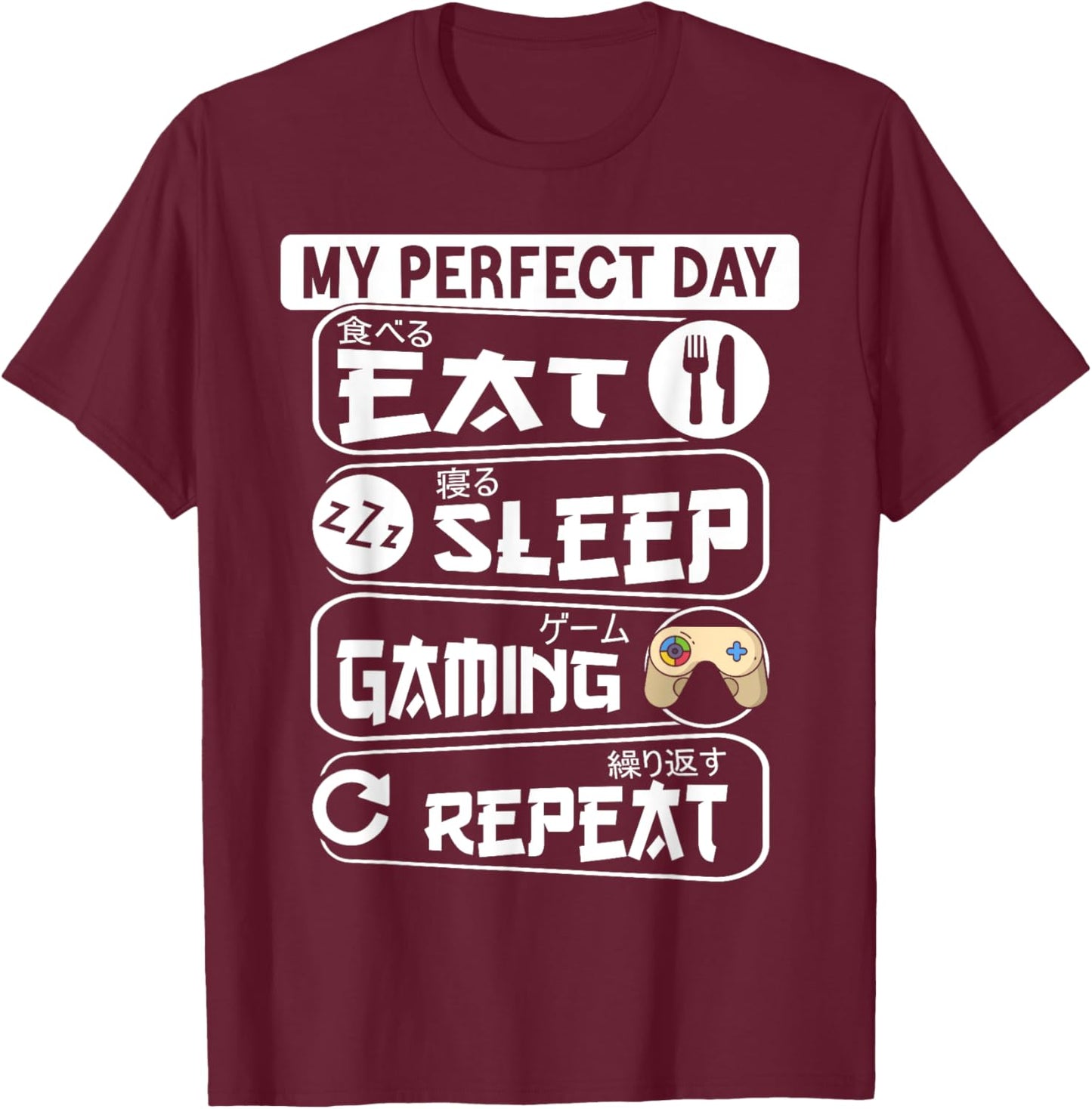 My Perfect Day Play Video Games Funny Gamer Men Boys Kids T-Shirt - T-Shirt | Maroon
