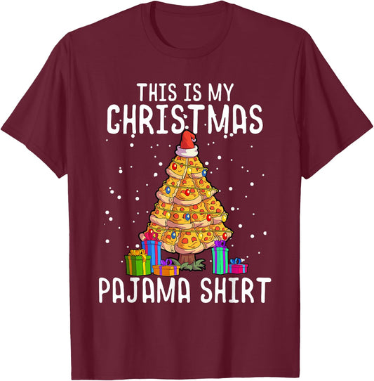 Pizza Christmas Tree Shirt Men Kids Pizza Lover Gift Xmas T-Shirt - T-Shirt | Maroon