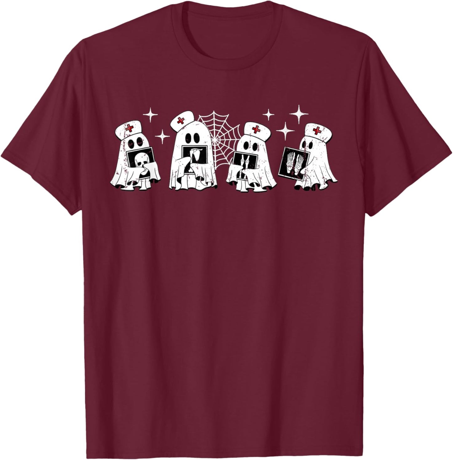 Funny Radiology Ghost Boo Crew Skeleton X-ray Bones RAD Tech T-Shirt - T-Shirt | Maroon
