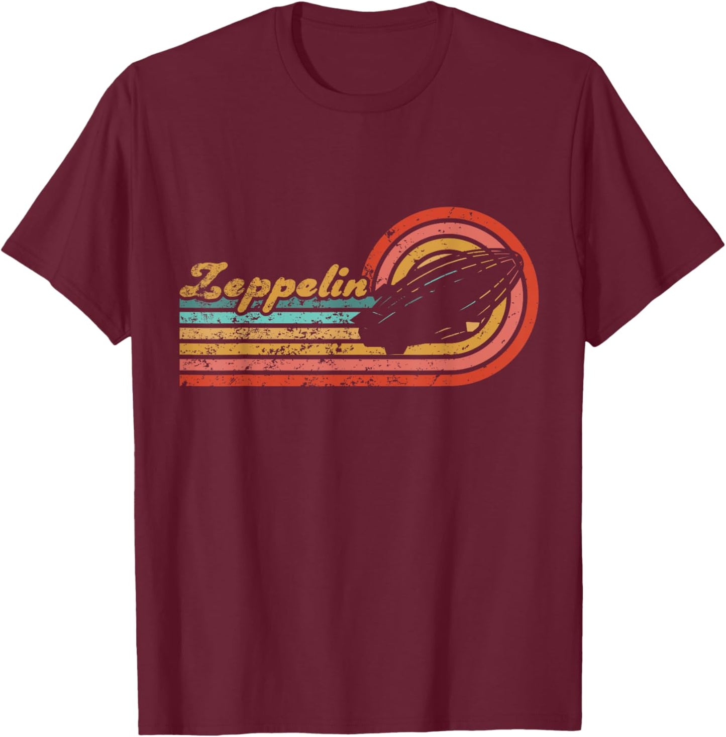 Retro Zeppelin 70s Dirigible Blimp Airship Zepelin Zepplin T-Shirt - T-Shirt | Maroon