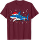 Shark Santa Hat Christmas Lights Xmas Pajama Men Women Kids T-Shirt - T-Shirt | Maroon