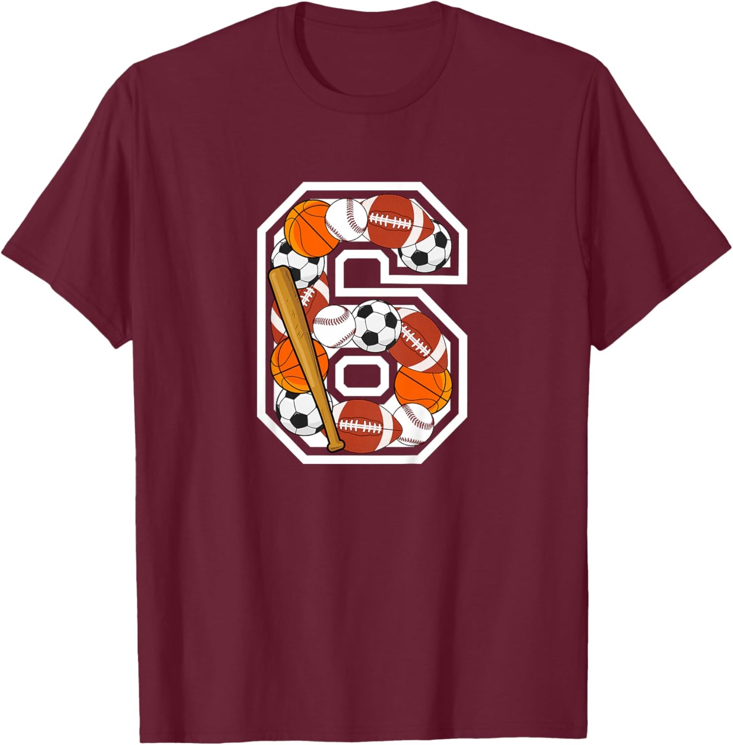 Kids 6th Birthday Sports Birthday Party 6 Year Old Boy T-Shirt - T-Shirt | Maroon