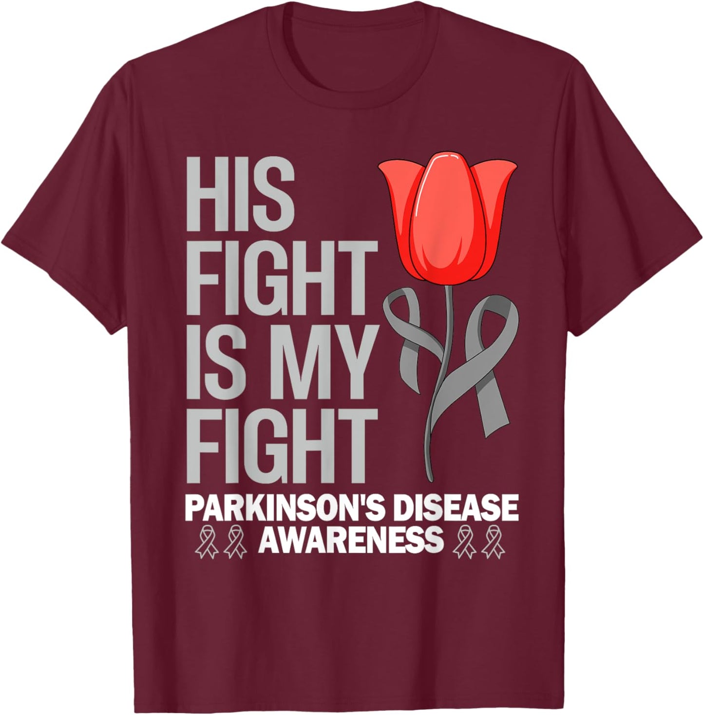 Parkinson's Disease Awareness Gray Ribbon Tulip parkinsons T-Shirt - T-Shirt | Maroon