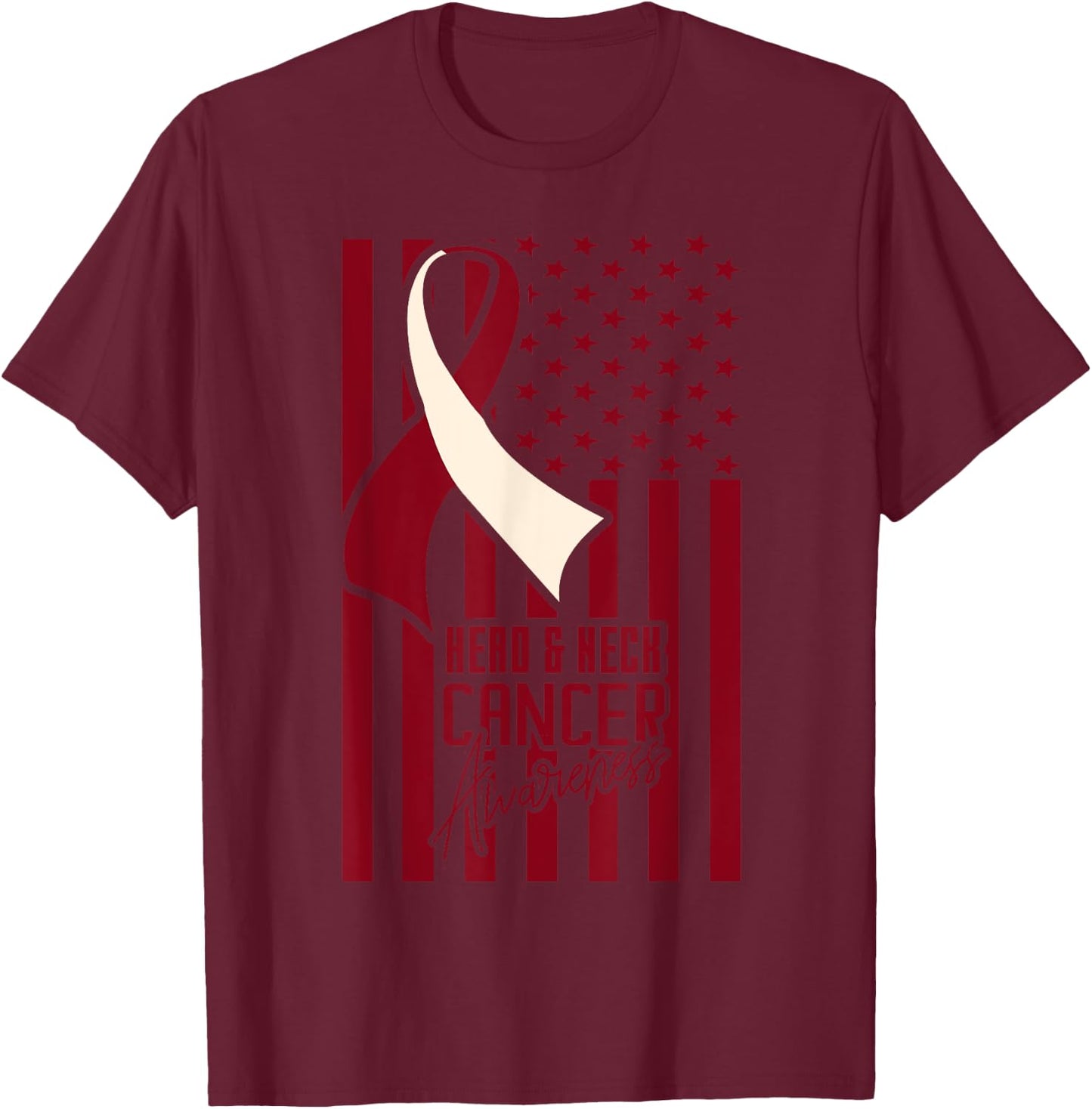 Head & Neck Cancer Awareness American Flag Burgundy Ivory Kids Men T-Shirt - T-Shirt | Maroon