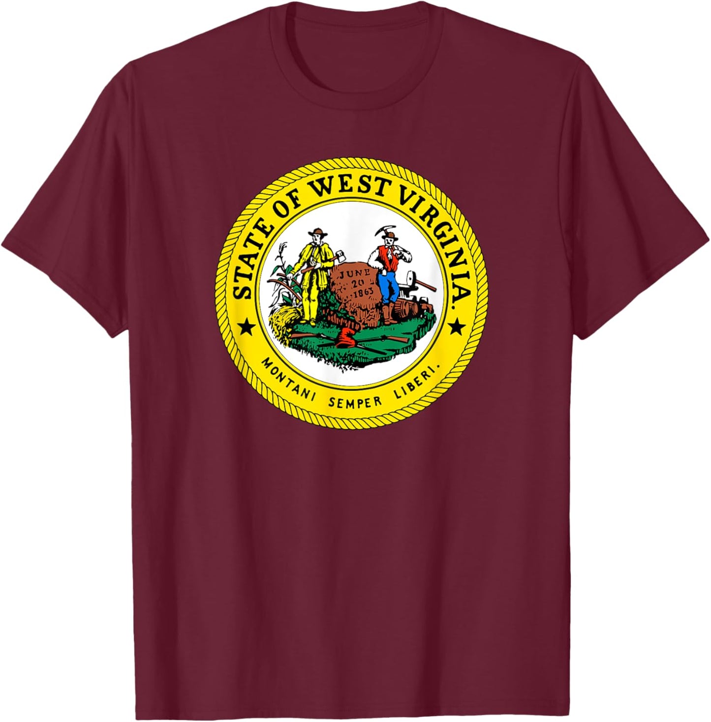 West Virginia State Seal Flag T-Shirt - T-Shirt | Maroon
