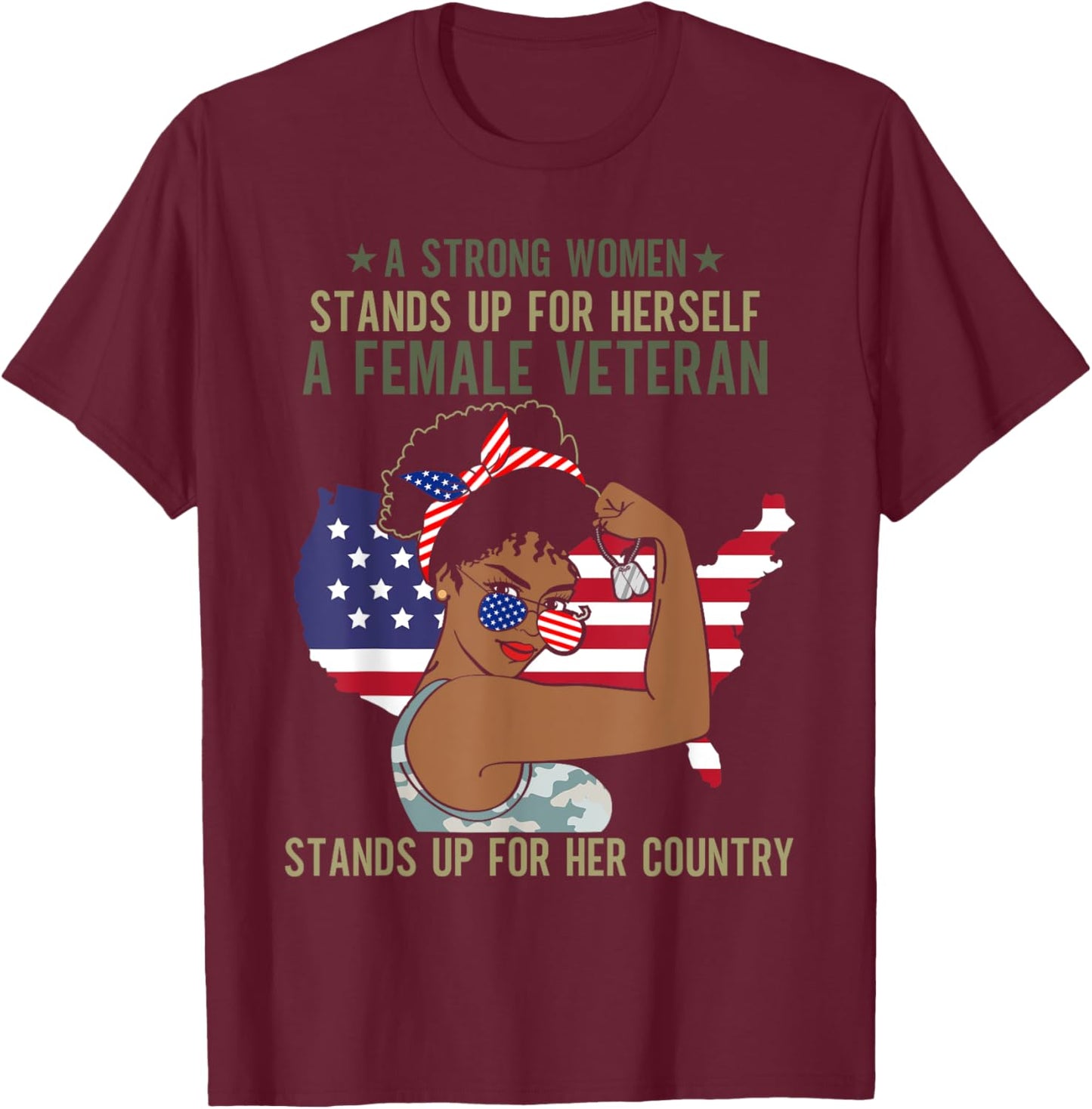 African American Army Veteran Female Afro Melanin Girl T-Shirt - T-Shirt | Maroon
