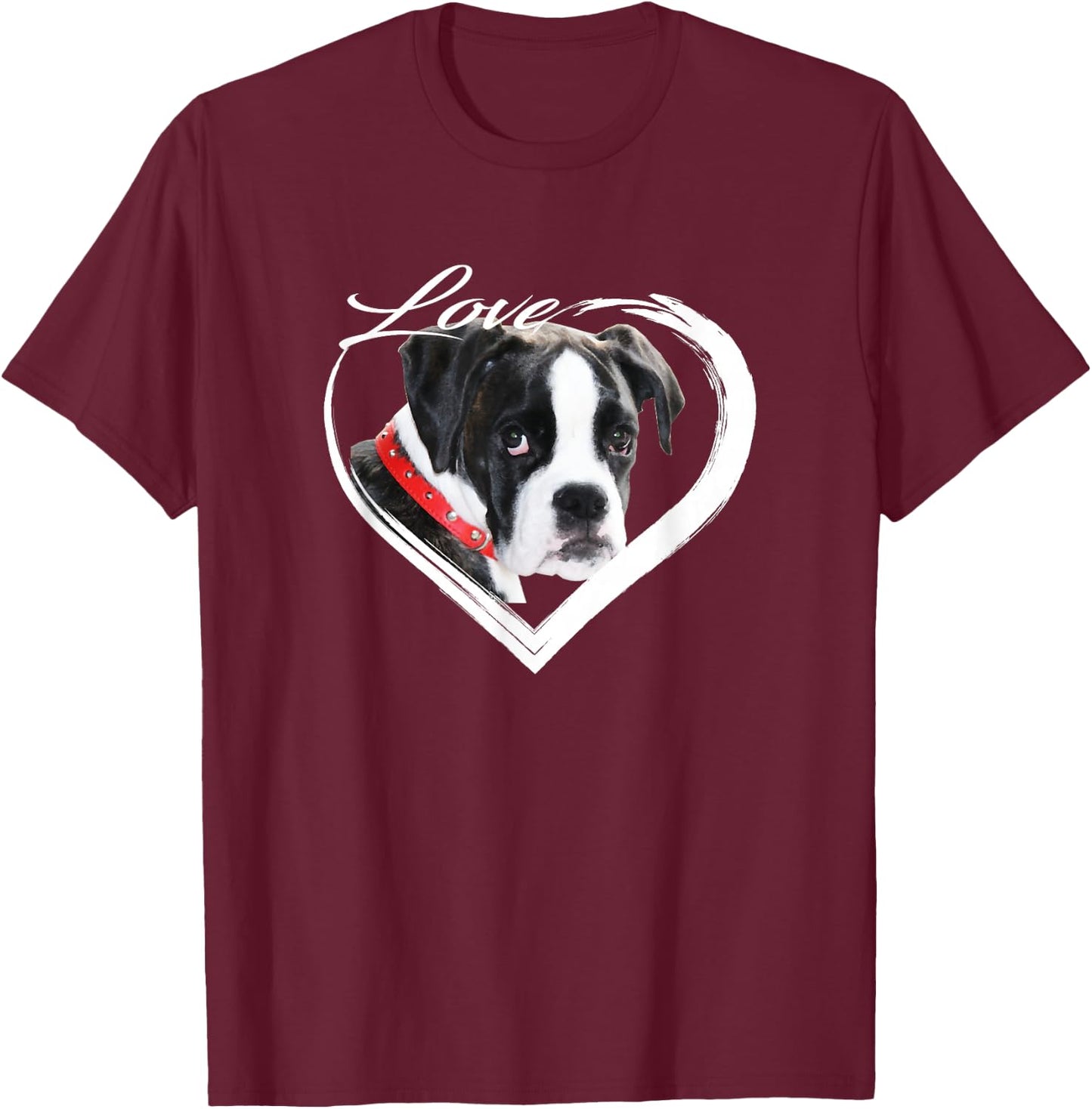 Love Boxers Black and White Puppy Dog Lover Gifts T-Shirt - T-Shirt | Maroon