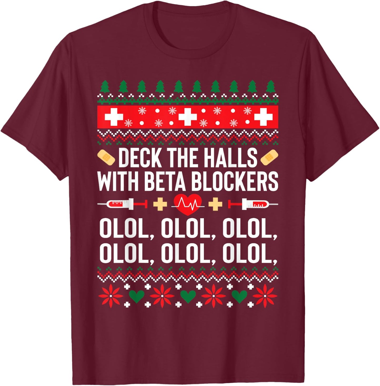 Funny Nurse Christmas Shirt Ugly Xmas Gift Women T-Shirt - T-Shirt | Maroon