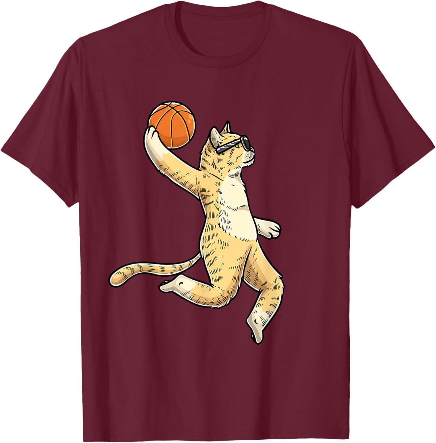Cat With Basketball Ball Basketball Player Women Girls Kids T-Shirt - T-Shirt | Maroon