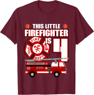 4 Year Old Firefighter Birthday Party Fire Truck 4th Gift T-Shirt - T-Shirt | Maroon