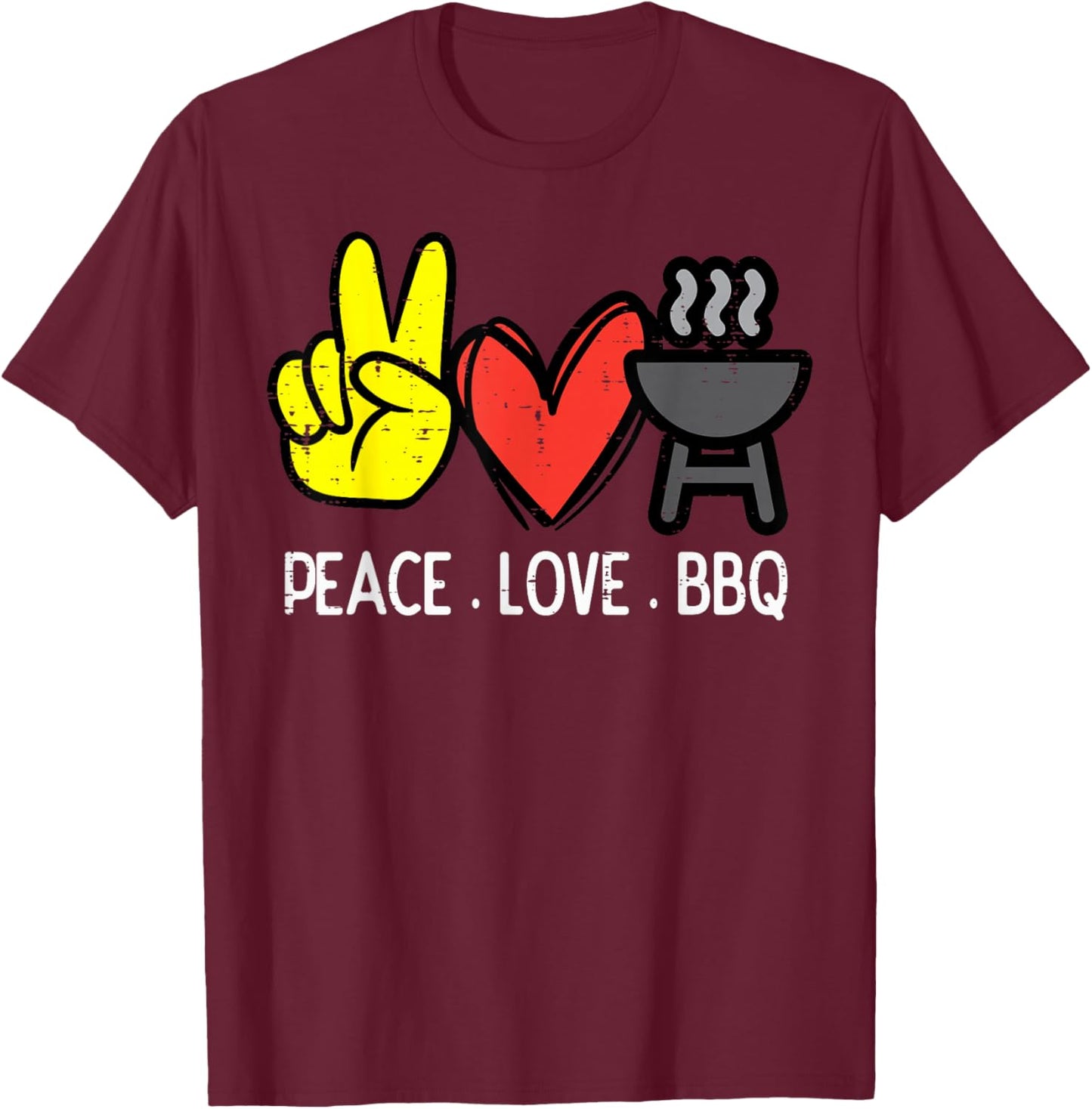 Peace Love Bbq Retro Barbecue Meat Grilling Men Women Kids T-Shirt - T-Shirt | Maroon