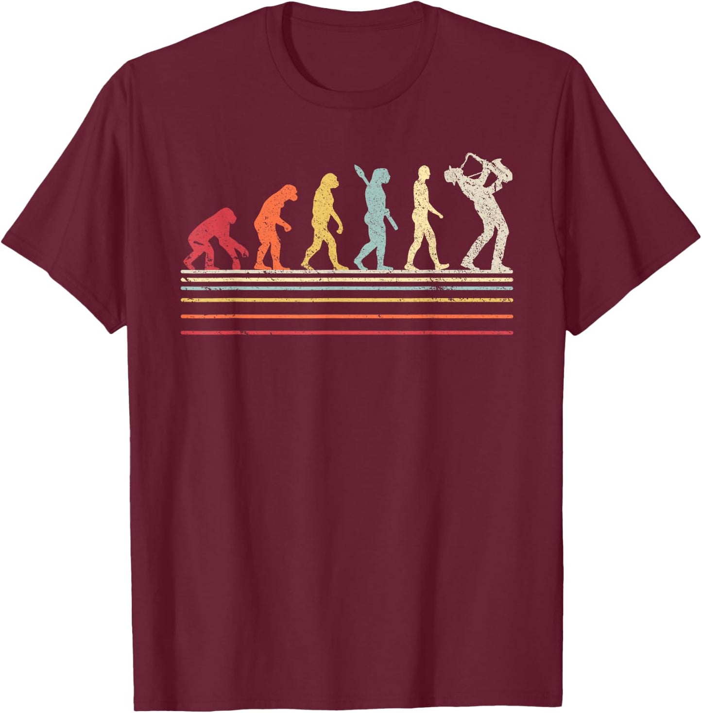 Funny Saxophone . Retro Vintage Evolution of Man Shirt T-Shirt - T-Shirt | Maroon