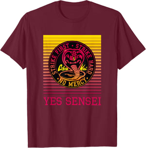 Cobra Kai Yes Sensei Retro Gradient T-Shirt - T-Shirt | Maroon