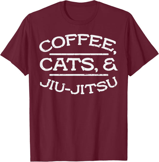 Coffee Cats Jiu Jitsu BJJ Sports Brazilian Martial Arts Gift T-Shirt - T-Shirt | Maroon