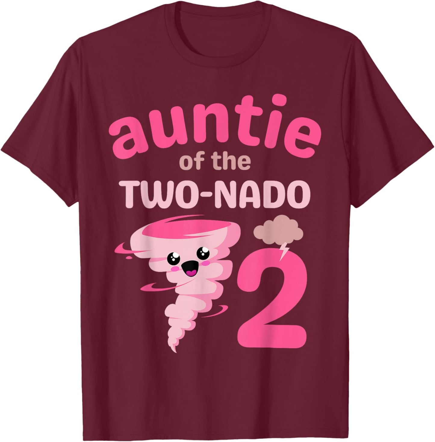 Auntie of the Two-nado Tornado Theme 2nd Birthday Party Kids T-Shirt - T-Shirt | Maroon