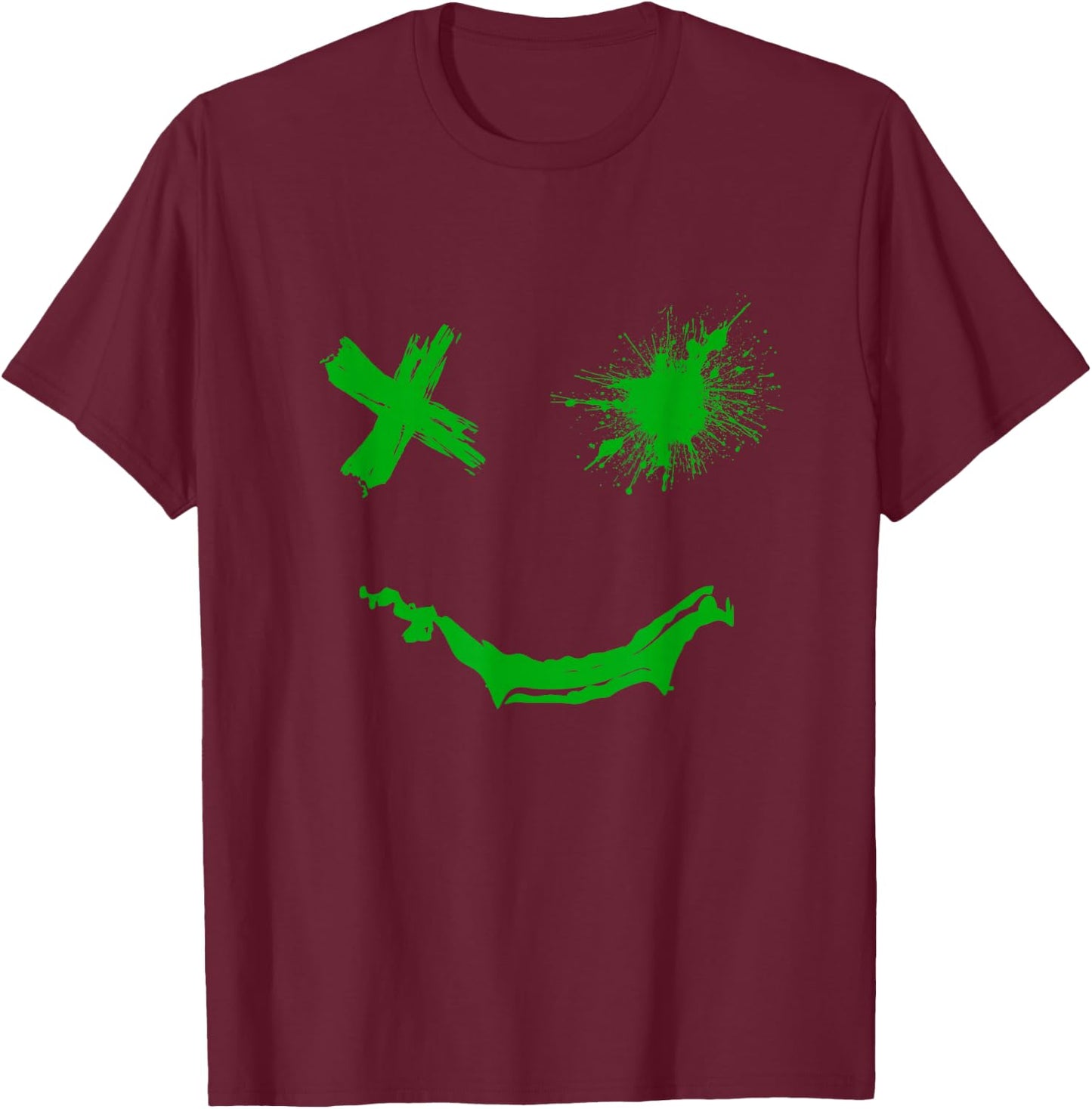 Green Grunge Face Kelly Green Color Graphic T-Shirt - T-Shirt | Maroon