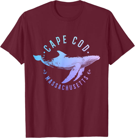 Cape Cod Massachusetts Souvenir Whale Ocean Nautical T-Shirt - T-Shirt | Maroon