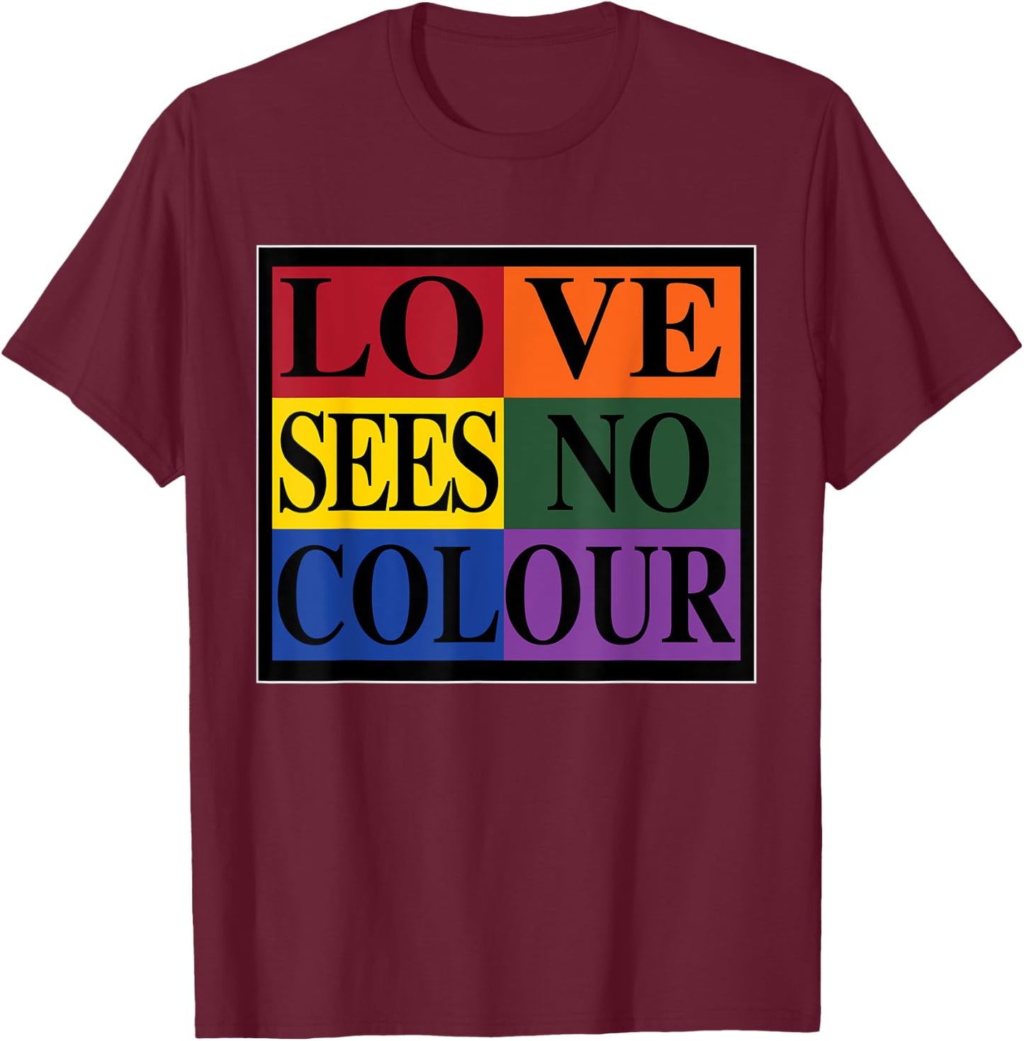 Love Sees No Colour | Retro Graphic 1990's Urban Vintage T-Shirt - T-Shirt | Maroon