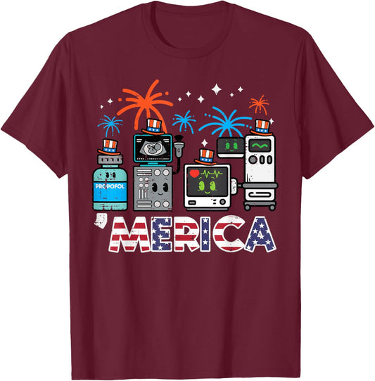 4th July Nurse Propofol Merica Scrub Top Patriotic Men Women T-Shirt - T-Shirt | Maroon