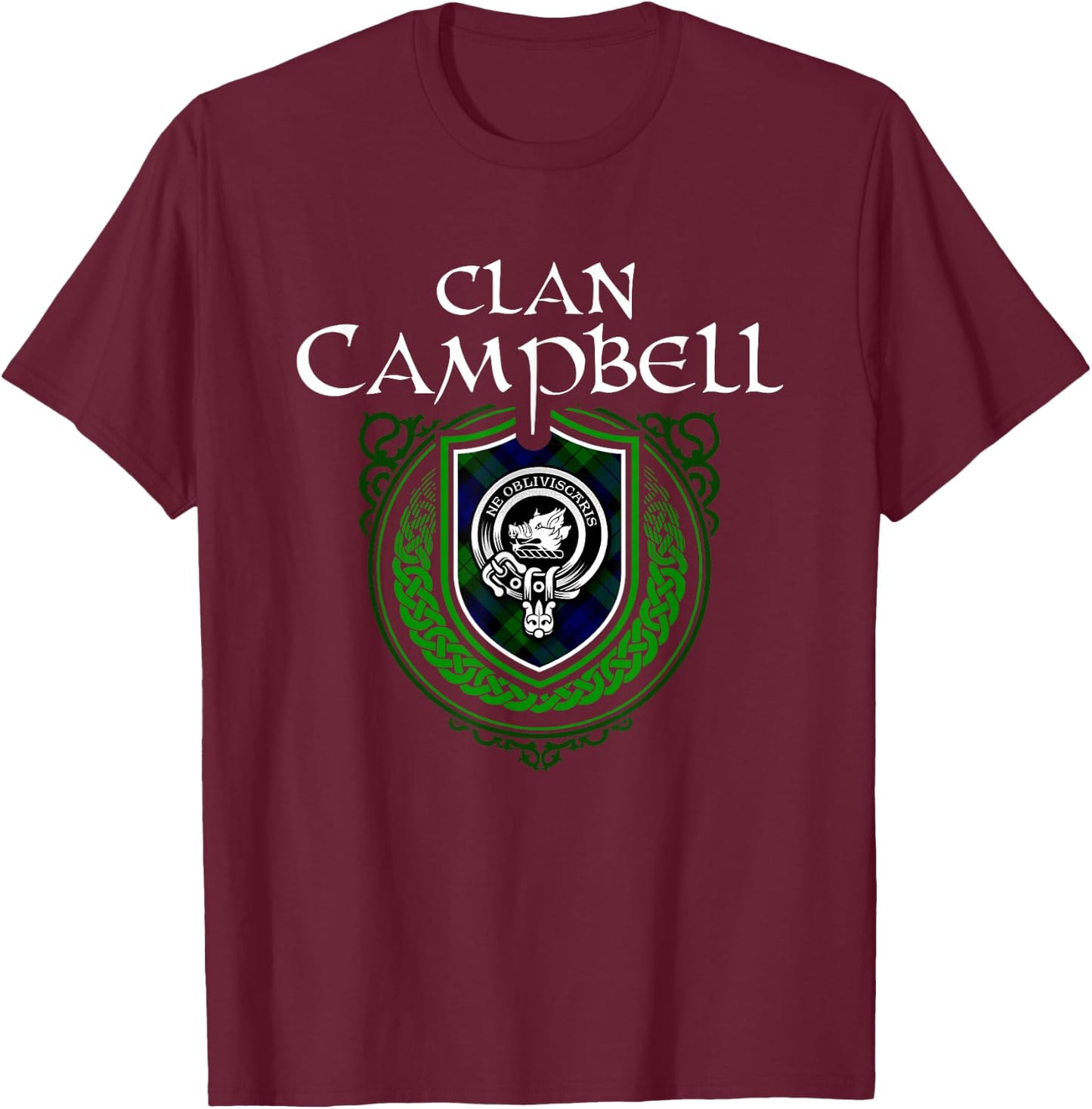 Clan Campbell Surname Scottish Clan Crest Tartan Badge T-Shirt - T-Shirt | Maroon