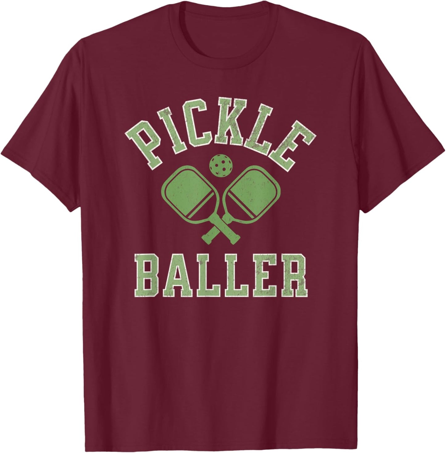 Pickle Baller Shirt Distressed Retro Athletic Pickleball T-Shirt - T-Shirt | Maroon