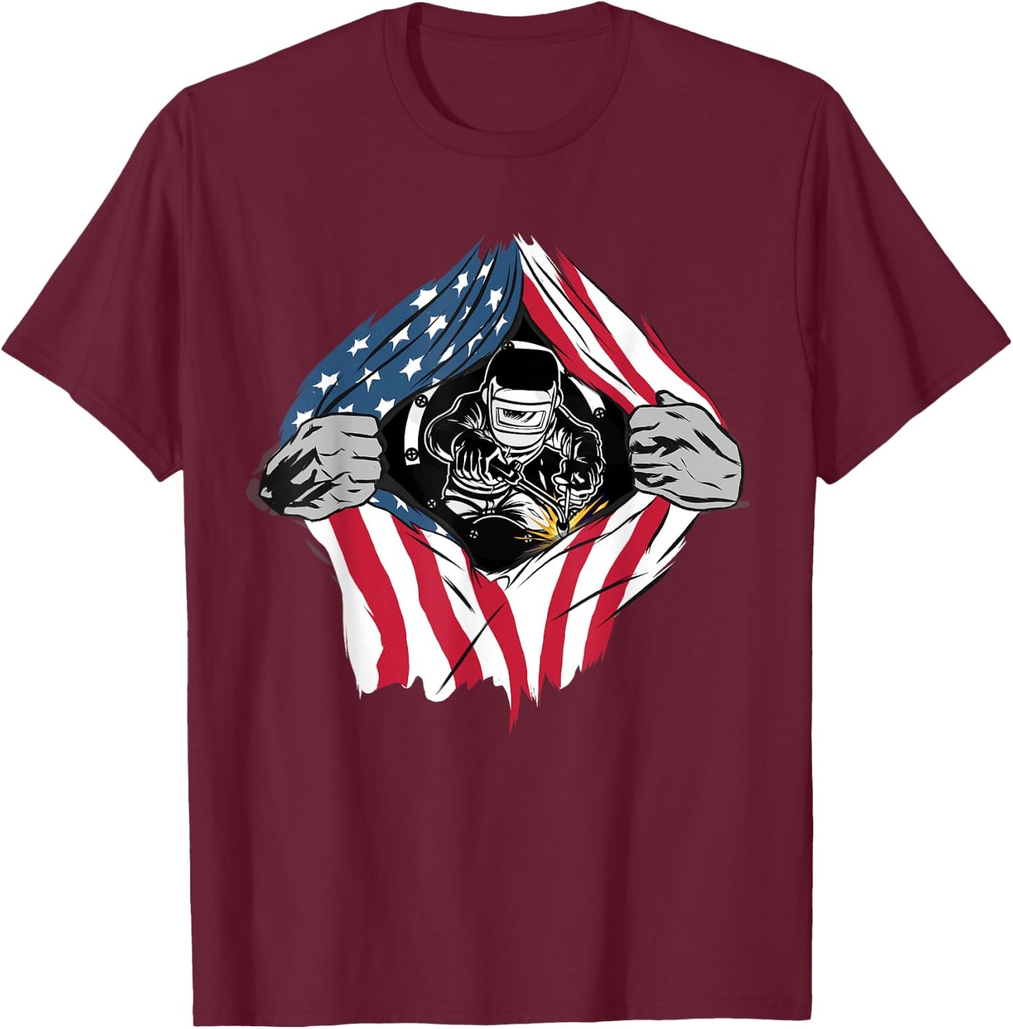 American Flag Welder Patriotic USA 4th Of July Welding Gift Women Men T-Shirt - T-Shirt | Maroon