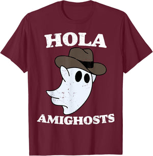 Hola Amighosts Funny Spanish Halloween Cowboy Cute Ghost T-Shirt - T-Shirt | Maroon