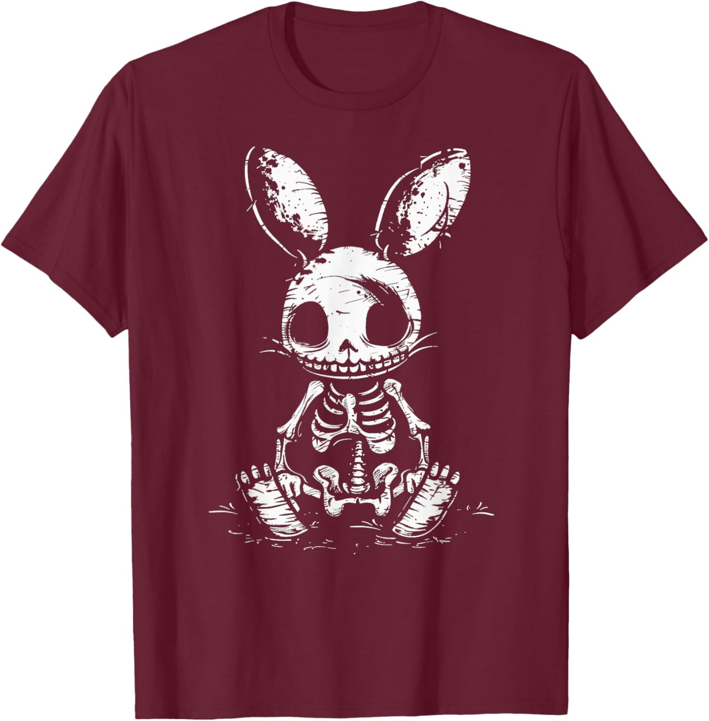Skeleton Bunny Rabbit Skull Alt Goth Grunge Horror Aesthetic T-Shirt - T-Shirt | Maroon