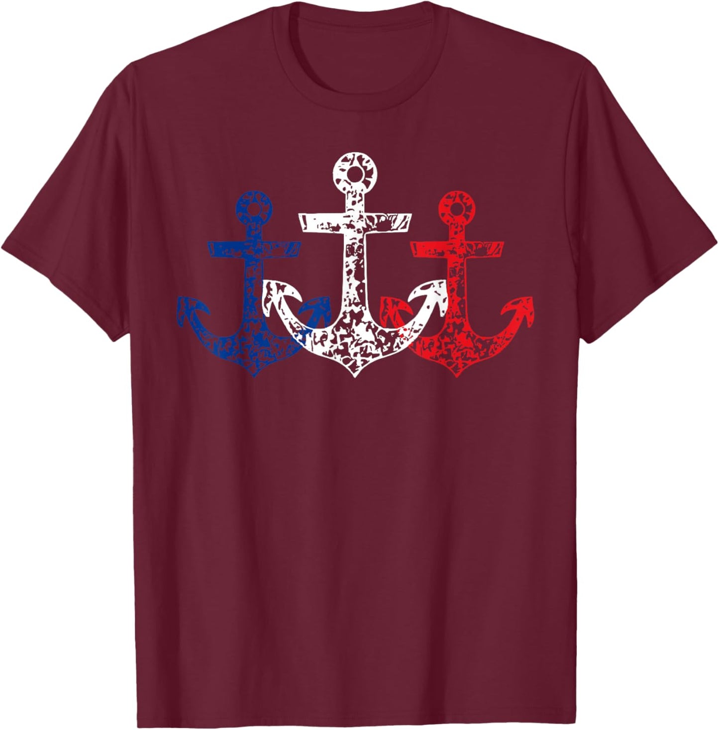 Retro Red White Blue Boat Anchor Patriotic 4th Of July T-Shirt - T-Shirt | Maroon