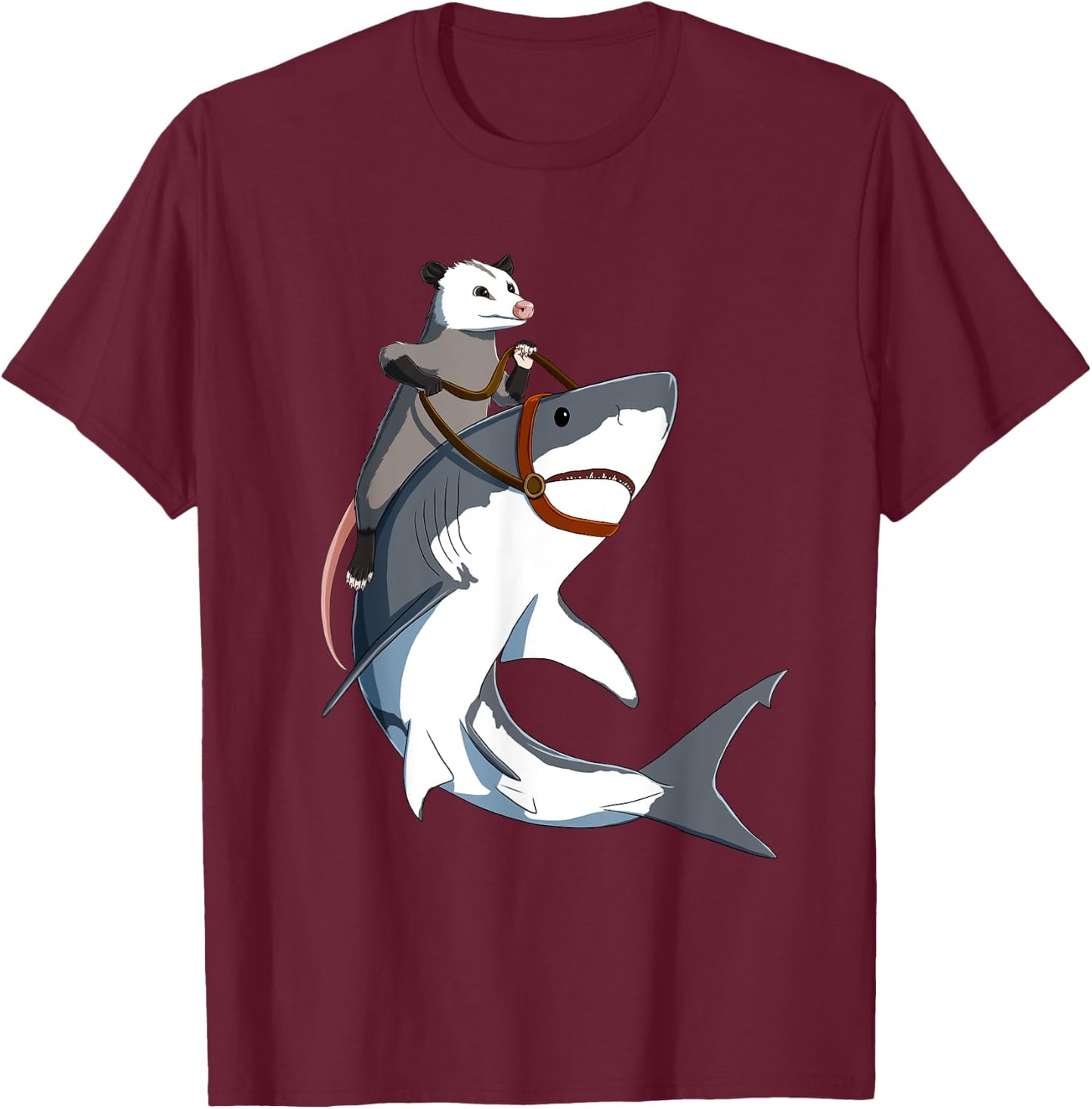 Funny Opossum Riding Shark T-Shirt - T-Shirt | Maroon