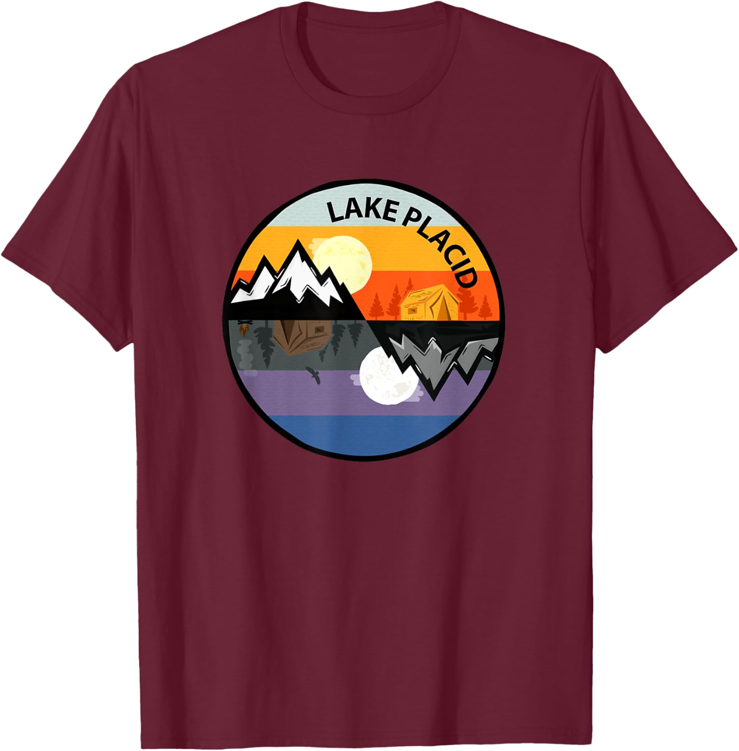 Retro Vintage Lake Placid, New York Souvenir Camping T-Shirt - T-Shirt | Maroon