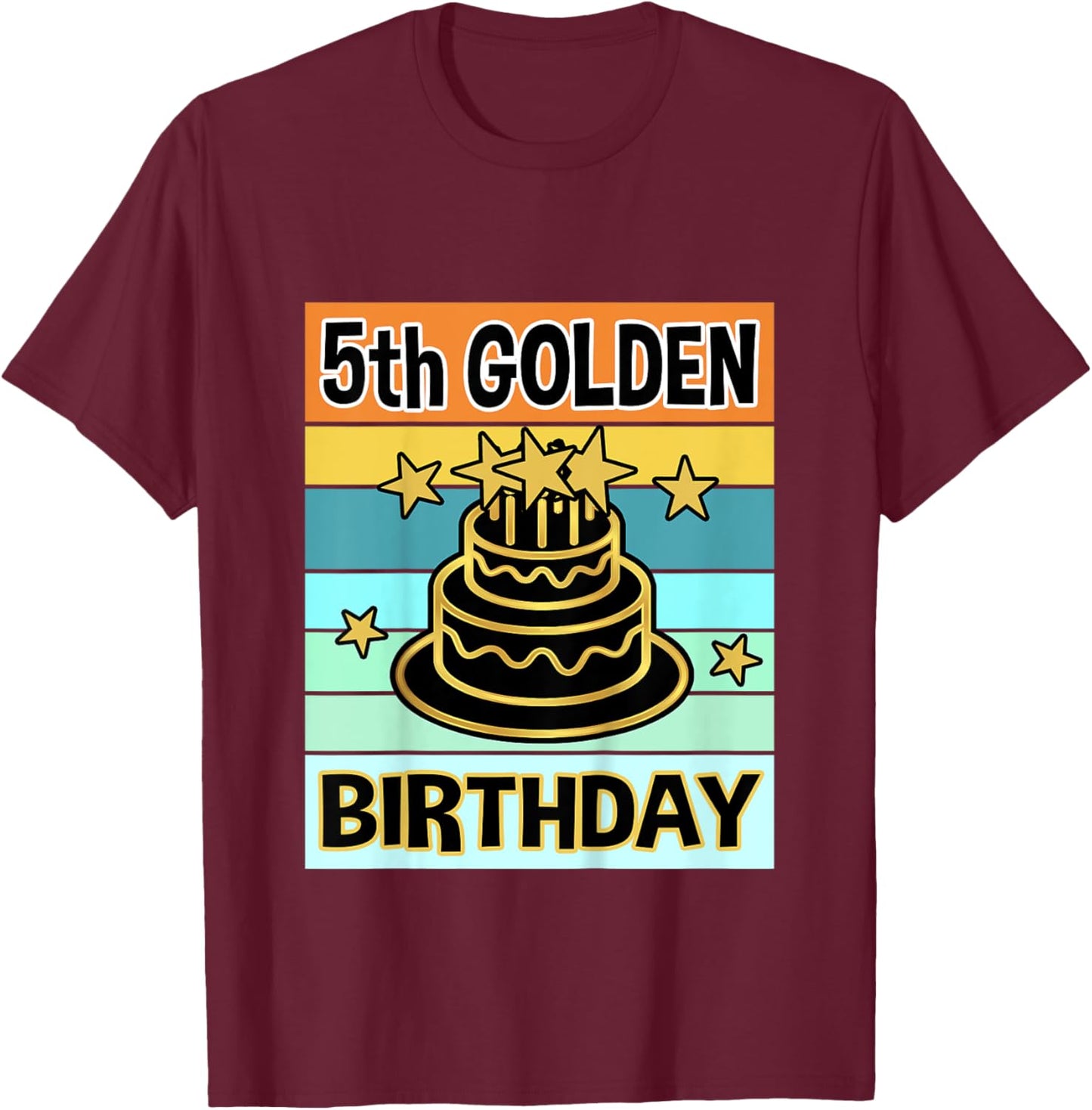 Kids Kids 5th Golden Birthday Shirt My Birthday Golden Boys Girls T-Shirt - T-Shirt | Maroon
