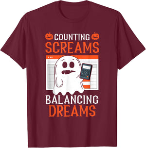 Counting Screams Balancing Dreams Accountant Halloween T-Shirt - T-Shirt | Maroon