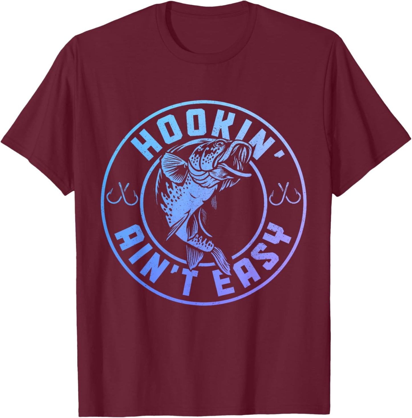 Hookin' Ain't Easy - Funny Fishing Apparel Co. Men's Black Vintage Fishing , Small, Short Sleeve T-Shirt - T-Shirt | Maroon
