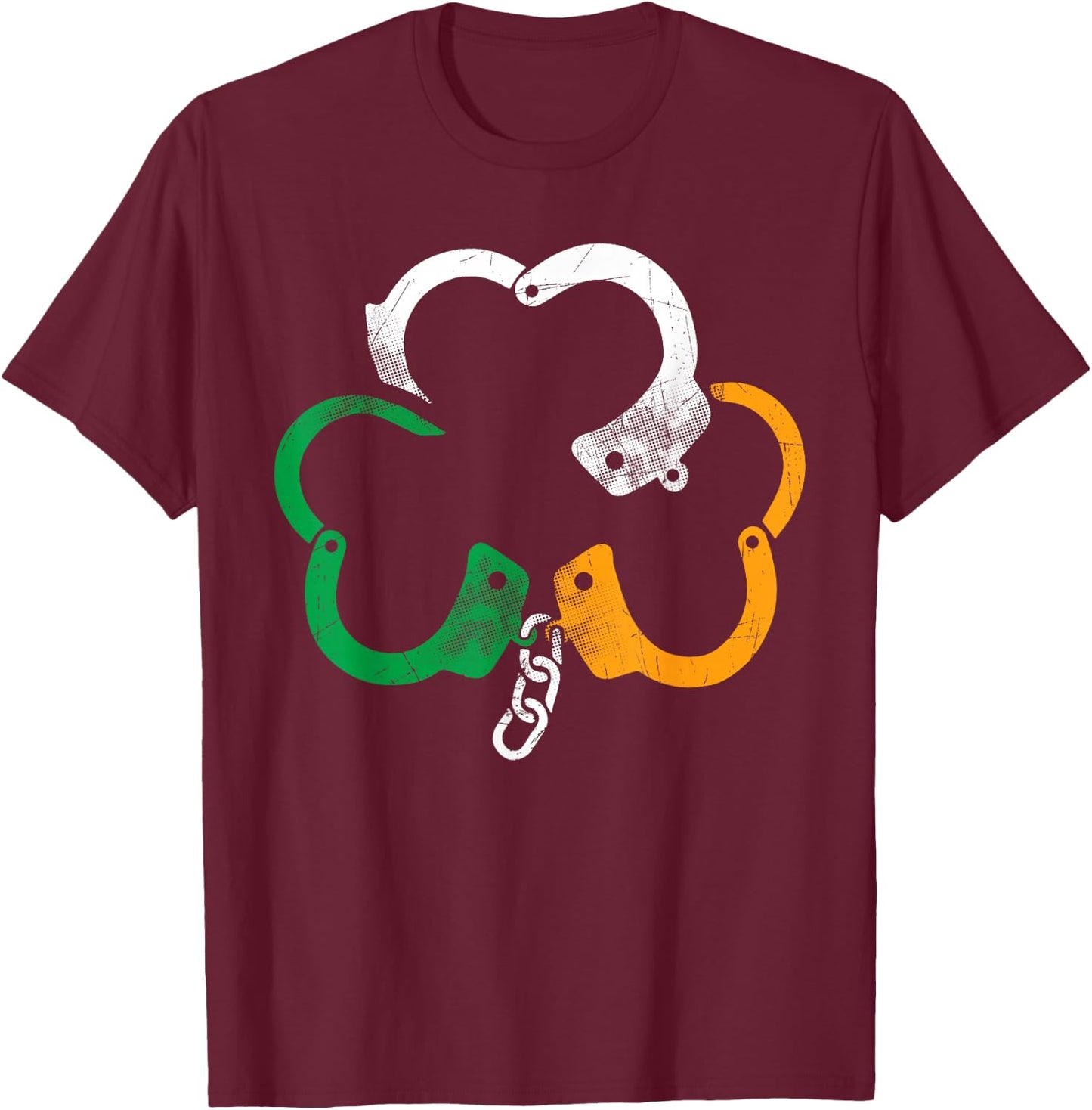 Handcuffs Irish Flag Shamrock Police St. Patrick's Day T-Shirt - T-Shirt | Maroon