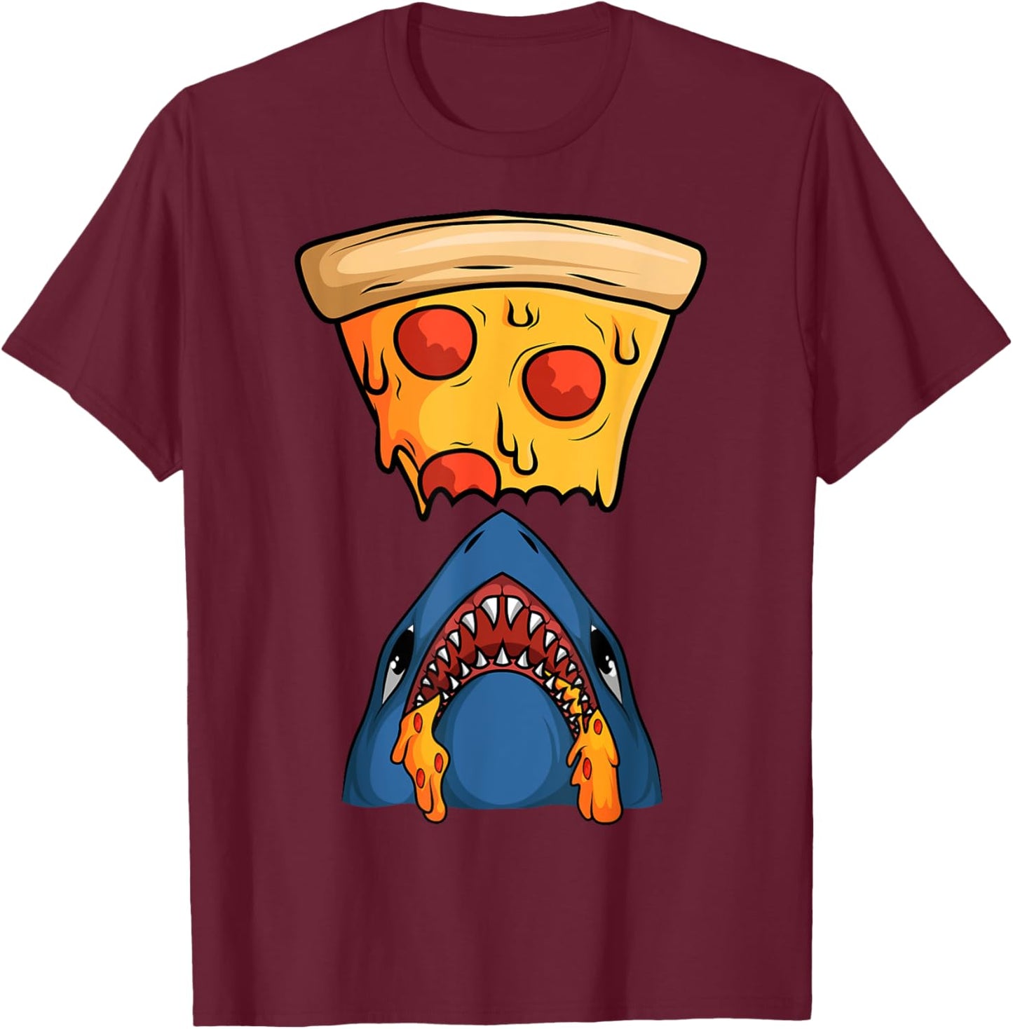 Cool Pizza Round Pizzetta Lover Shark Fan Pizzaiolo Pizzeria T-Shirt - T-Shirt | Maroon