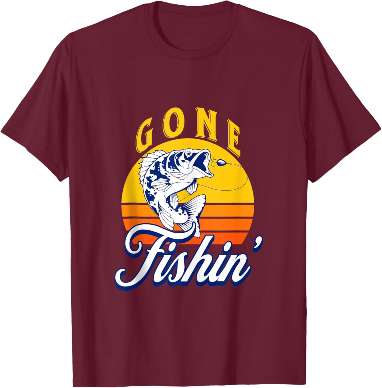 Funny Fisherman Gone Fishin Fishing T-Shirt - T-Shirt | Maroon