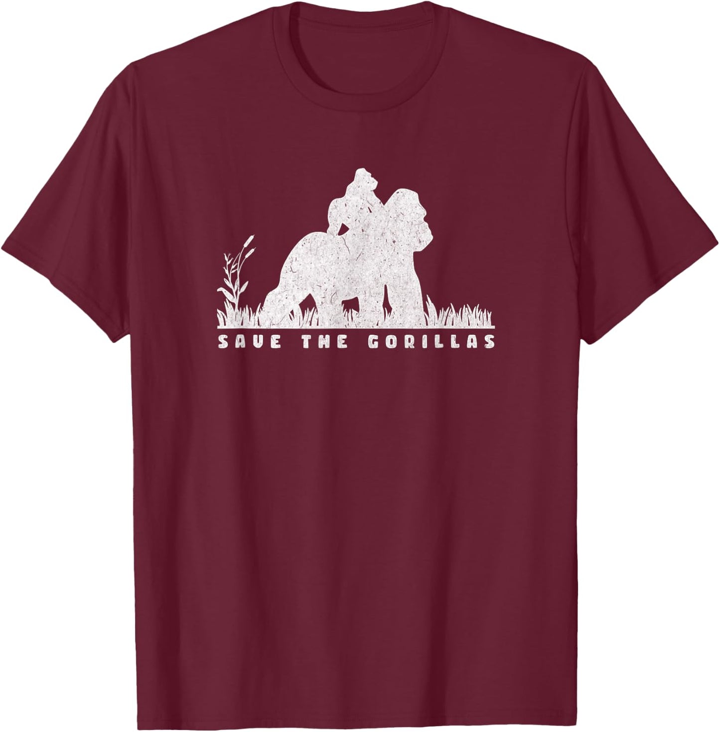 Save the Gorillas - Mama & Baby Gorilla T-Shirt - T-Shirt | Maroon