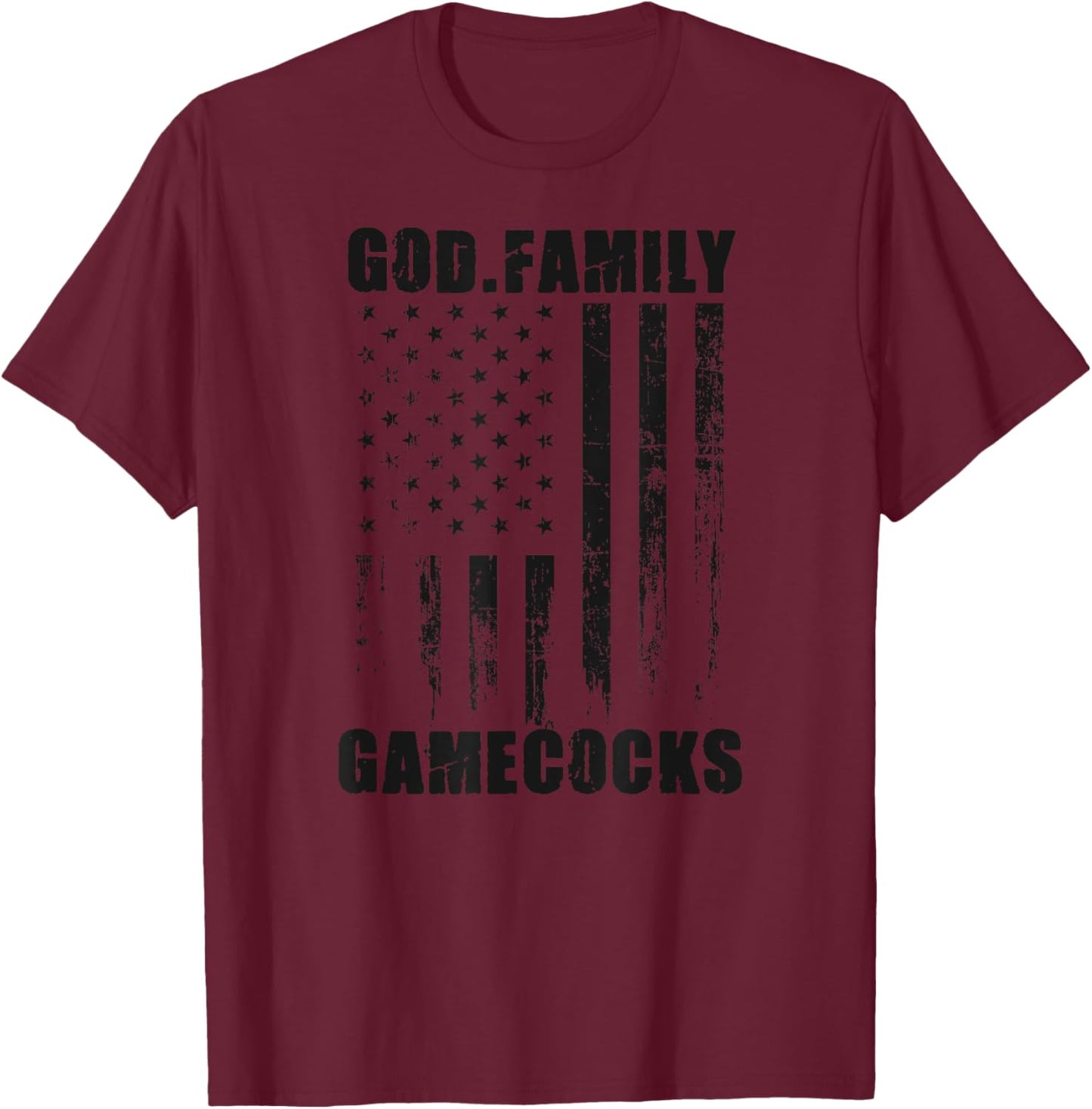 Screven County Gamecocks God. Family. Vintage USA Flag T-Shirt - T-Shirt | Maroon