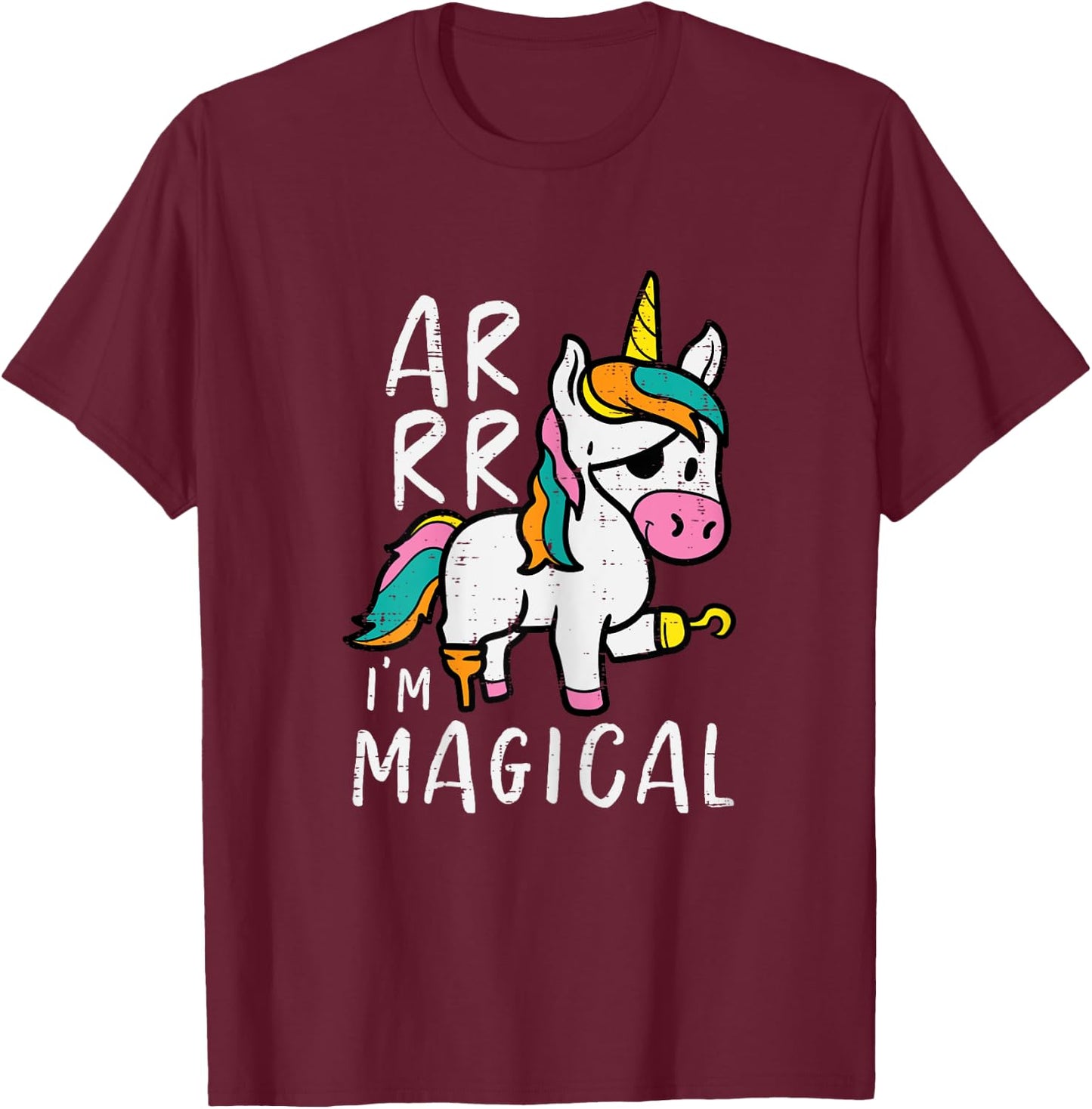 Pirate Unicorn Arrr Im Magical Halloween Toddler Girls Kids T-Shirt - T-Shirt | Maroon