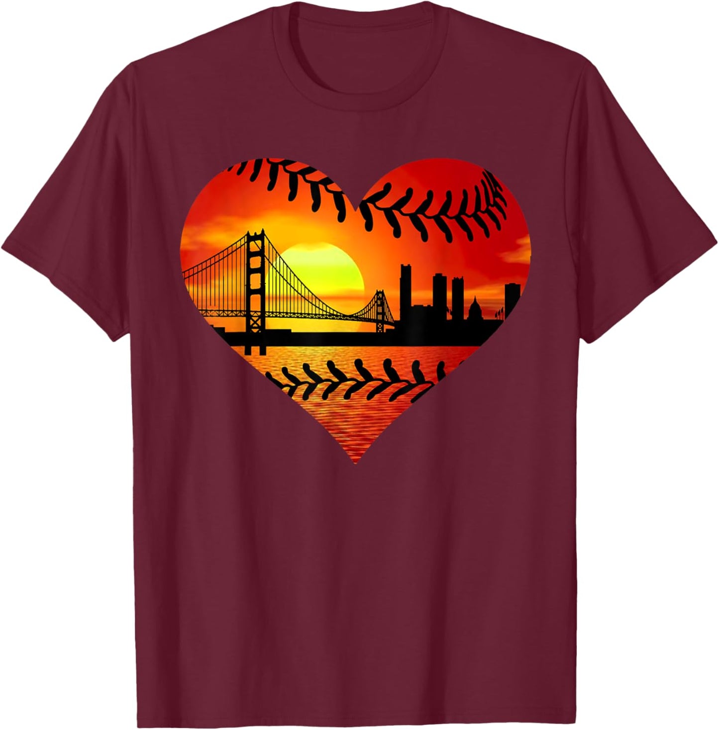 US San Francisco Baseball Patriotic Baseball Vintage Heart T-Shirt - T-Shirt | Maroon